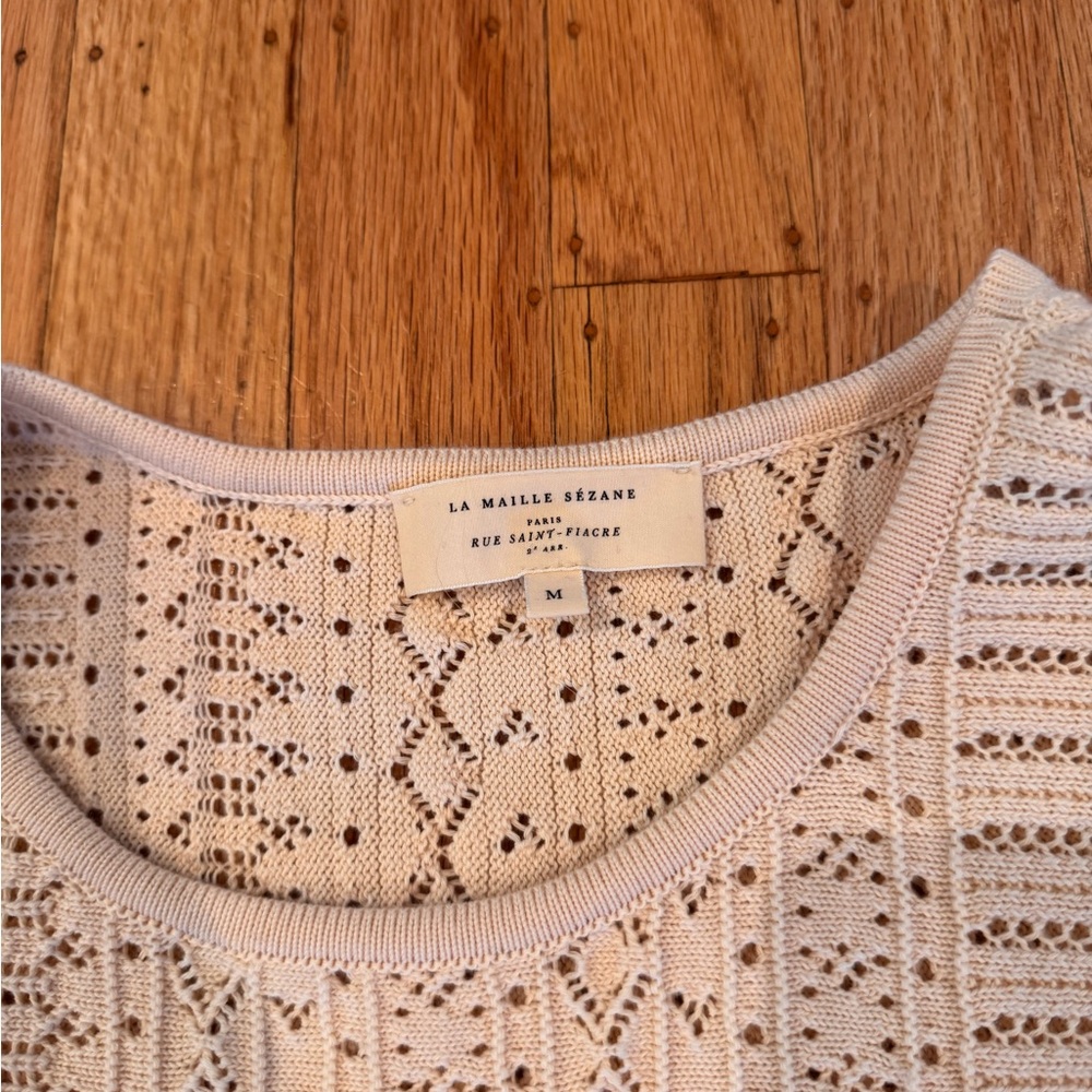 Sezane Cream Openwork Cropped Crewneck Sweater - Picture 4 of 7